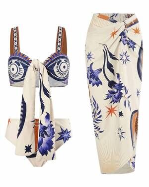 NEW SWEETKAMA women's tropical ruffle bikini set in cream